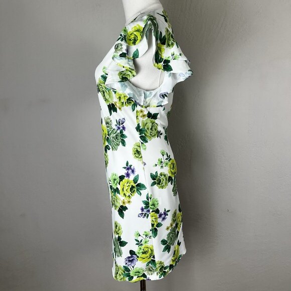 Amanda Uprichard Dress White Green Floral Size Small Fiori Mini Ruffle Sleeve - Picture 4 of 10